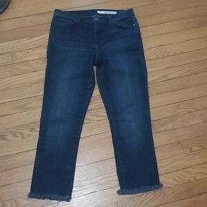 DKNY Dark Indigo Fringed Ankle Jeans